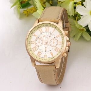 **AELLA* Beige Classic Solid Color Fashion Quartz Watch